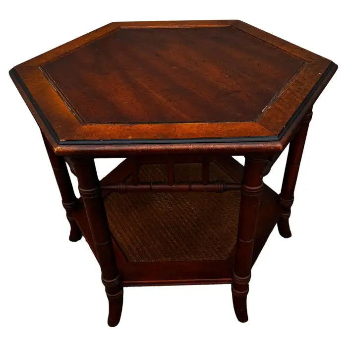 Vintage style boho side table walnut finish