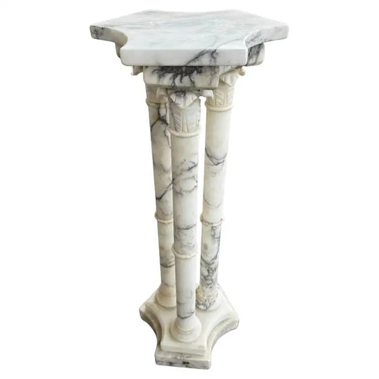 Carrara marble pedestal table Roman tri column base design