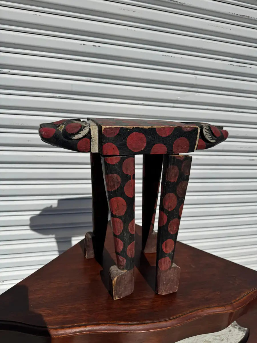 whimsical cat table with hand painted wood details