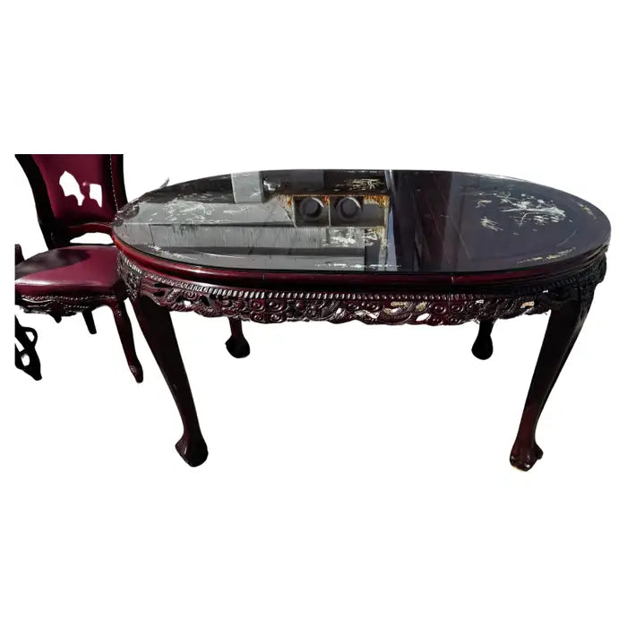 Vintage carved dining table rosewood with intricate inlay detail