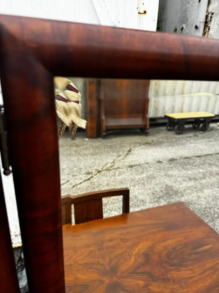 Antique walnut vanity mirror detail