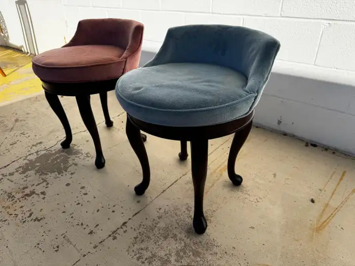 Upholstered vanity stool with cabriole legs