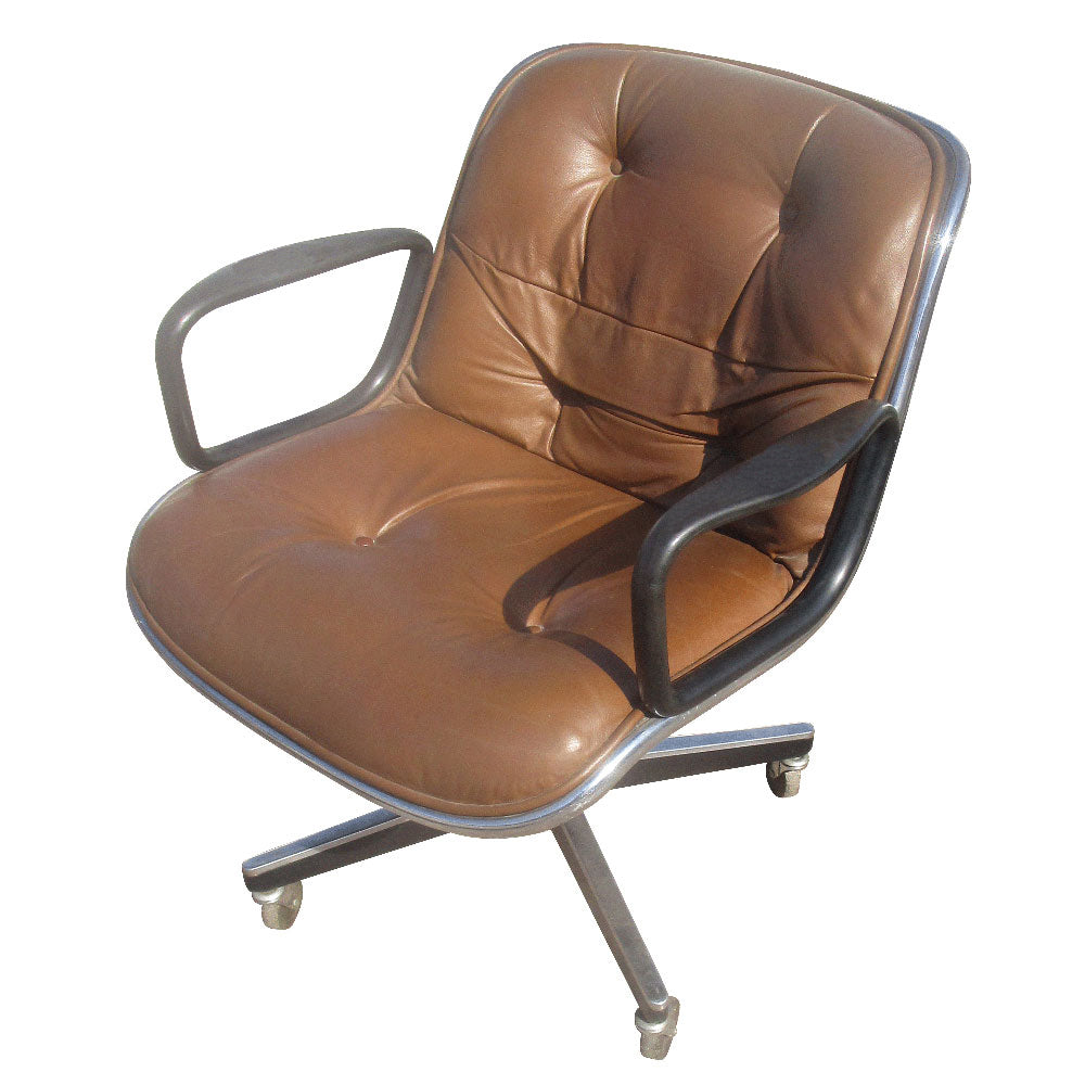 Vintage Pollock executive chairs brown leather aluminum rim.​