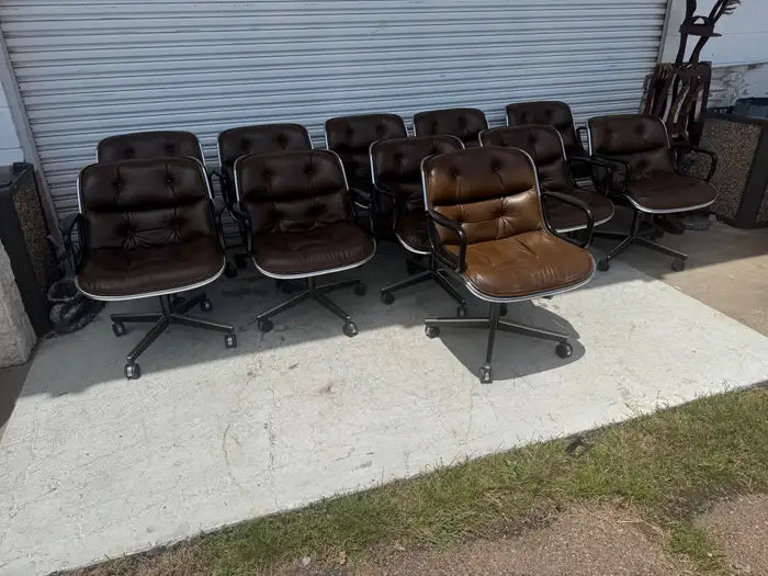 Charles Pollock brown leather mid-century modern office armchair