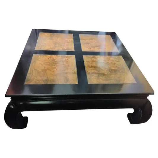 Hollywood Regency burl wood coffee table