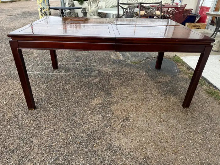 Parquet inlay walnut dining table detail