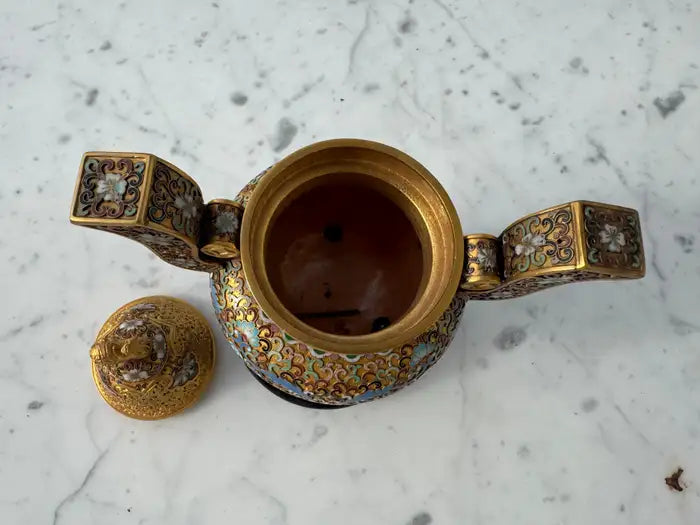 Chinese cloisonné guardian lion décor piece