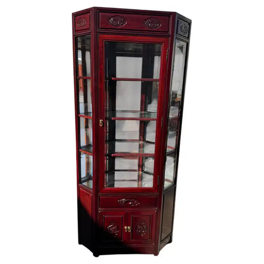 Chinese rosewood hexagon lighted curio cabinet