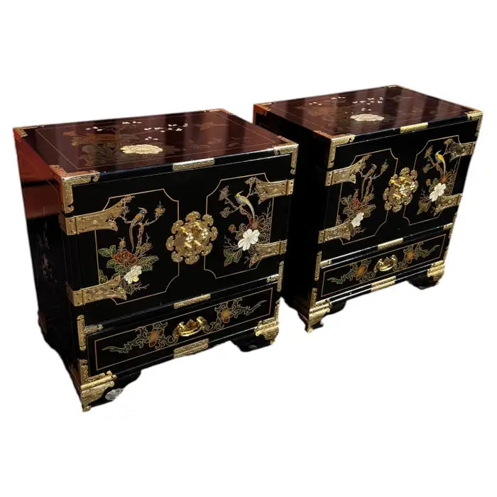 Hand painted Chinoiserie nightstands with brass pulls