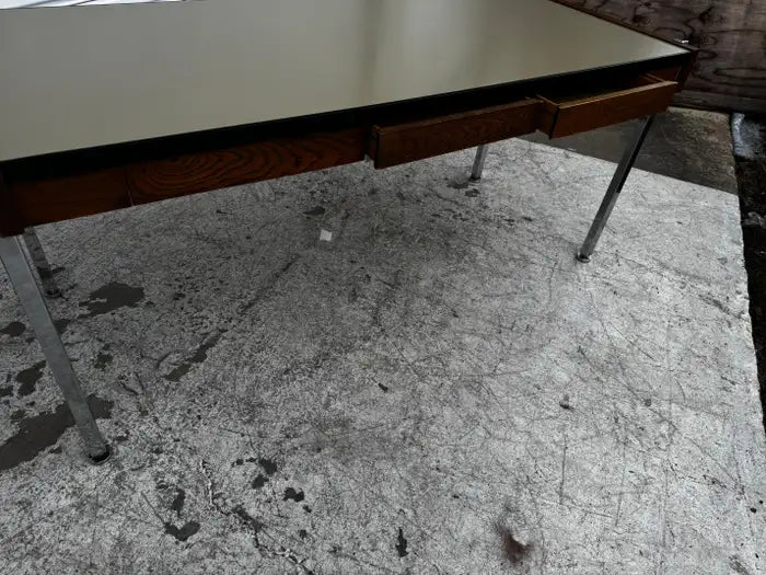 Walnut laminate top desk sculptural profile