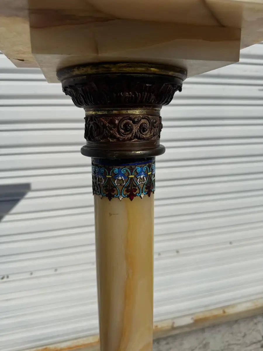 vintage inspired stone pedestal with enamel decoration