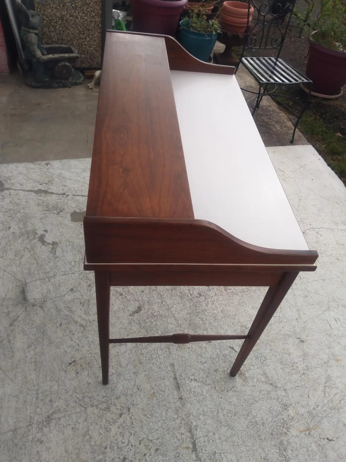 Floating top walnut desk with cubby compartments