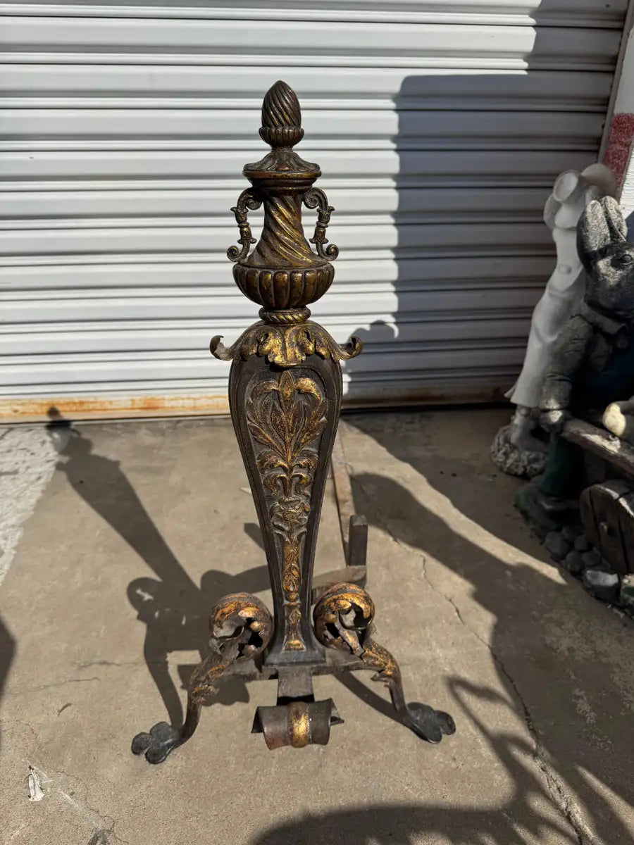 antique style wrought iron andirons for hearth decor