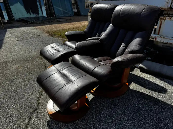 Danish style brown leather living room chair