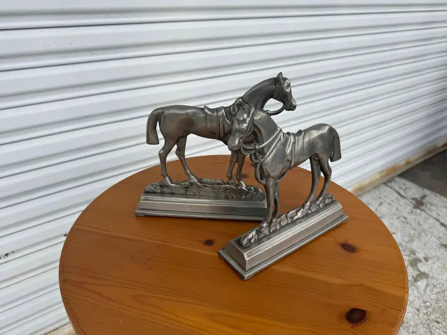 stallion and mare bookends with textured metallic finish
