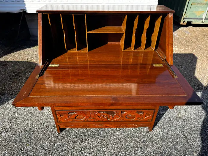 Decorative Asian carved wood office desk
