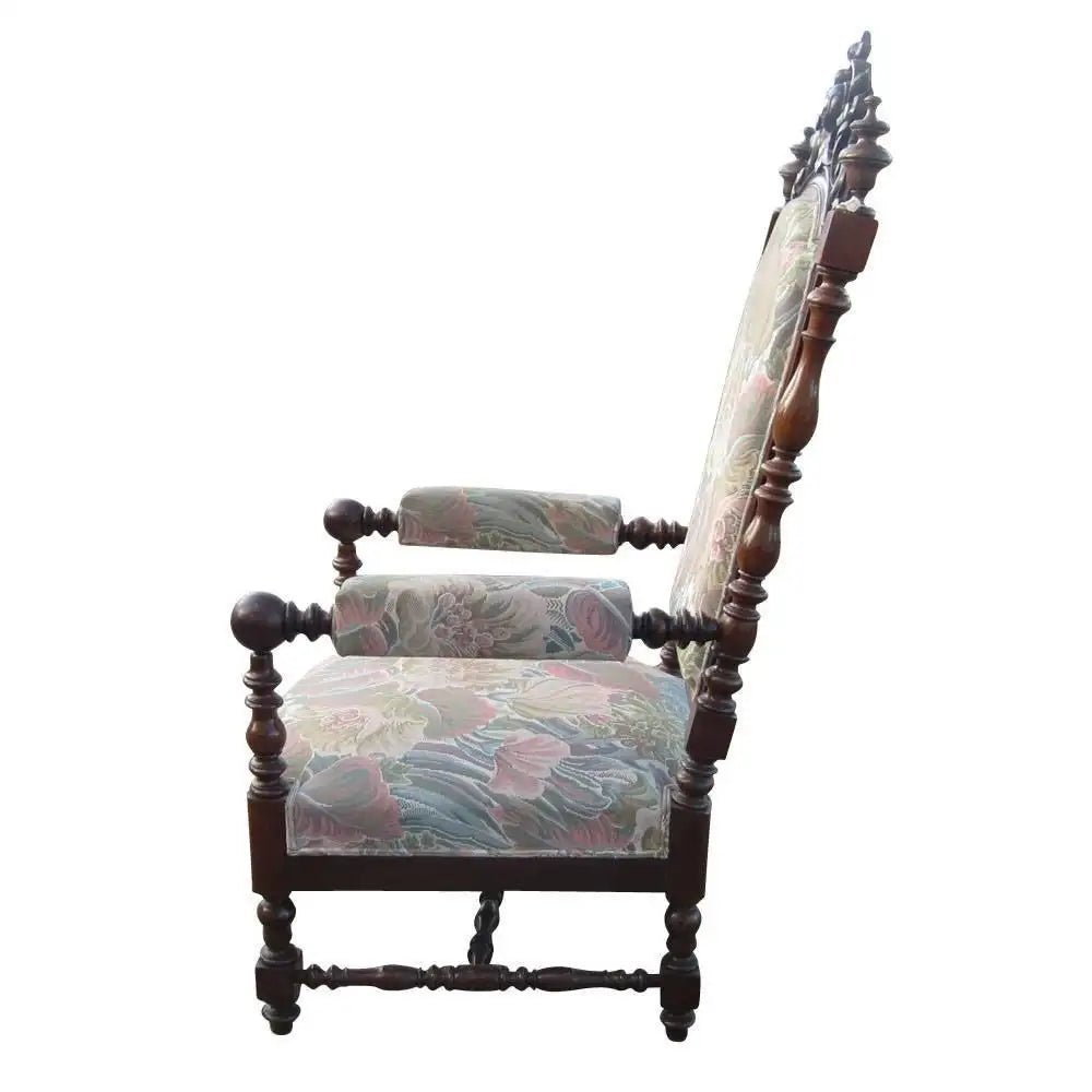 Classic floral upholstered Victorian style throne
