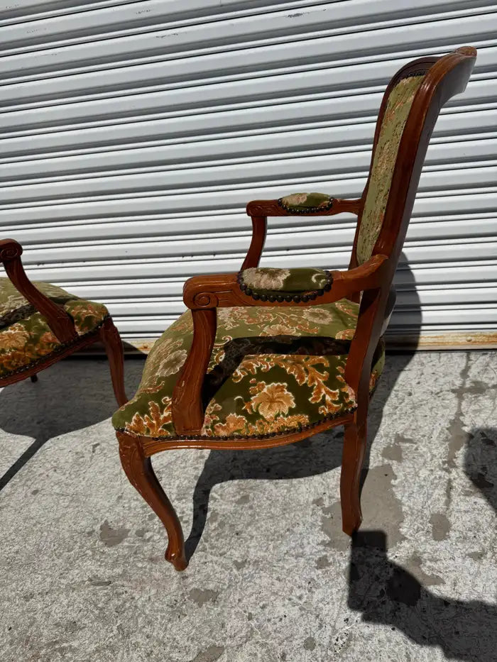 vintage upholstered armchair walnut frame seating