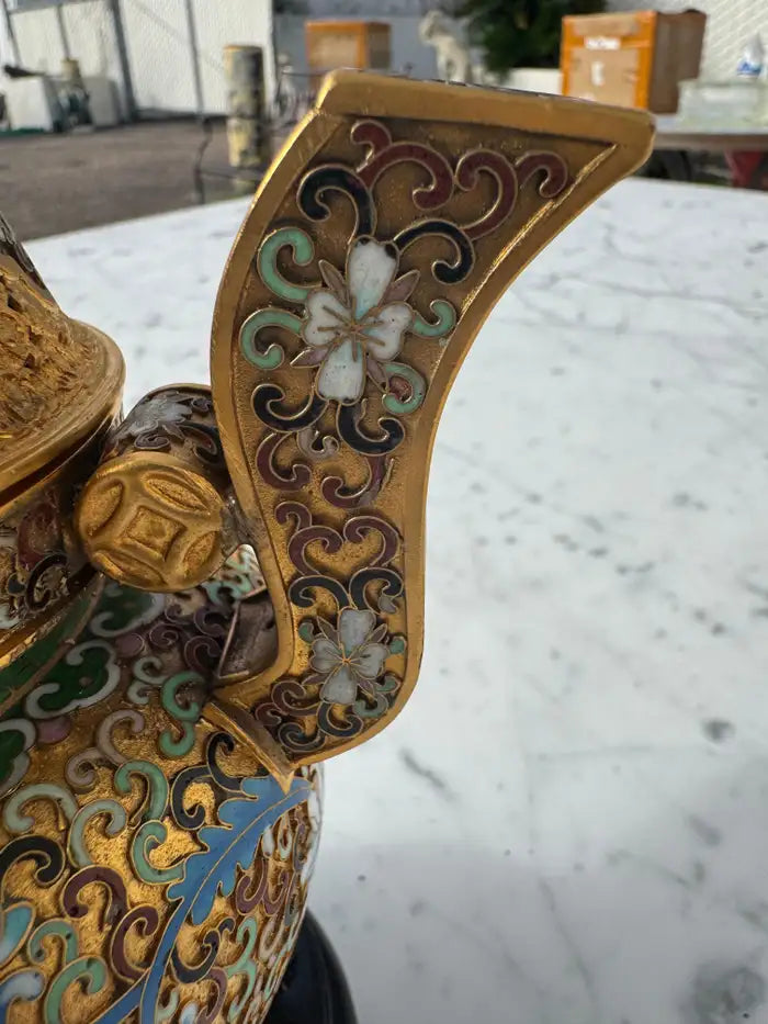 Enameled gilt foo dog decorative incense holder