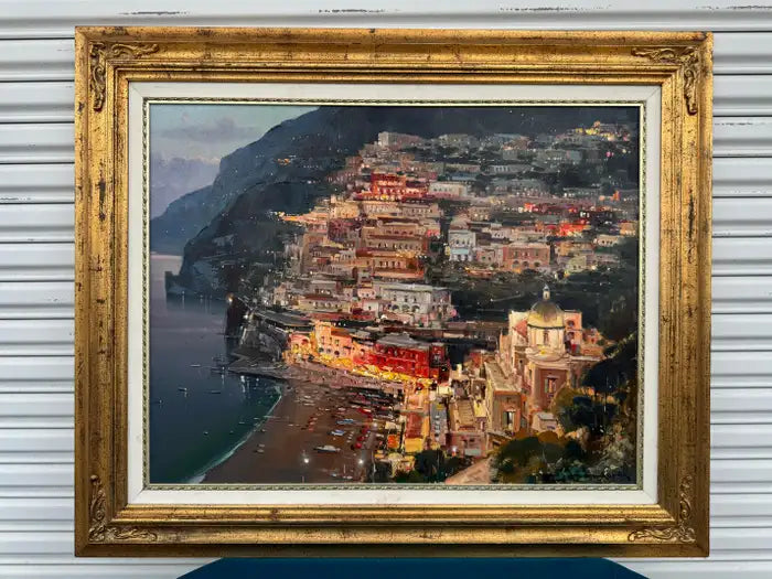 Amalfi Coast seascape oil painting with blue waters