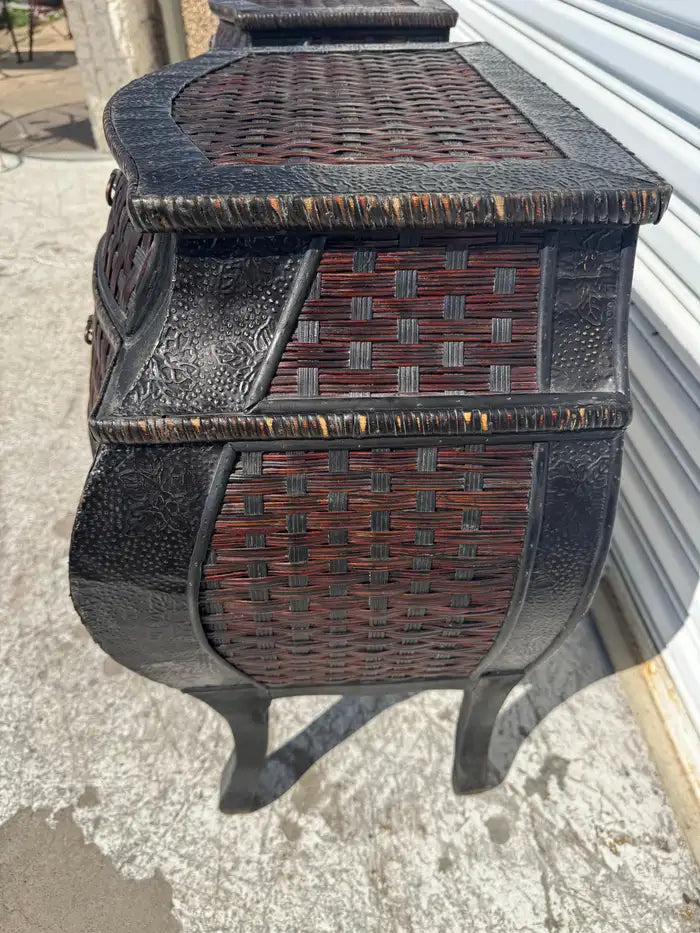 Curved front rattan bedside tables boho chic design