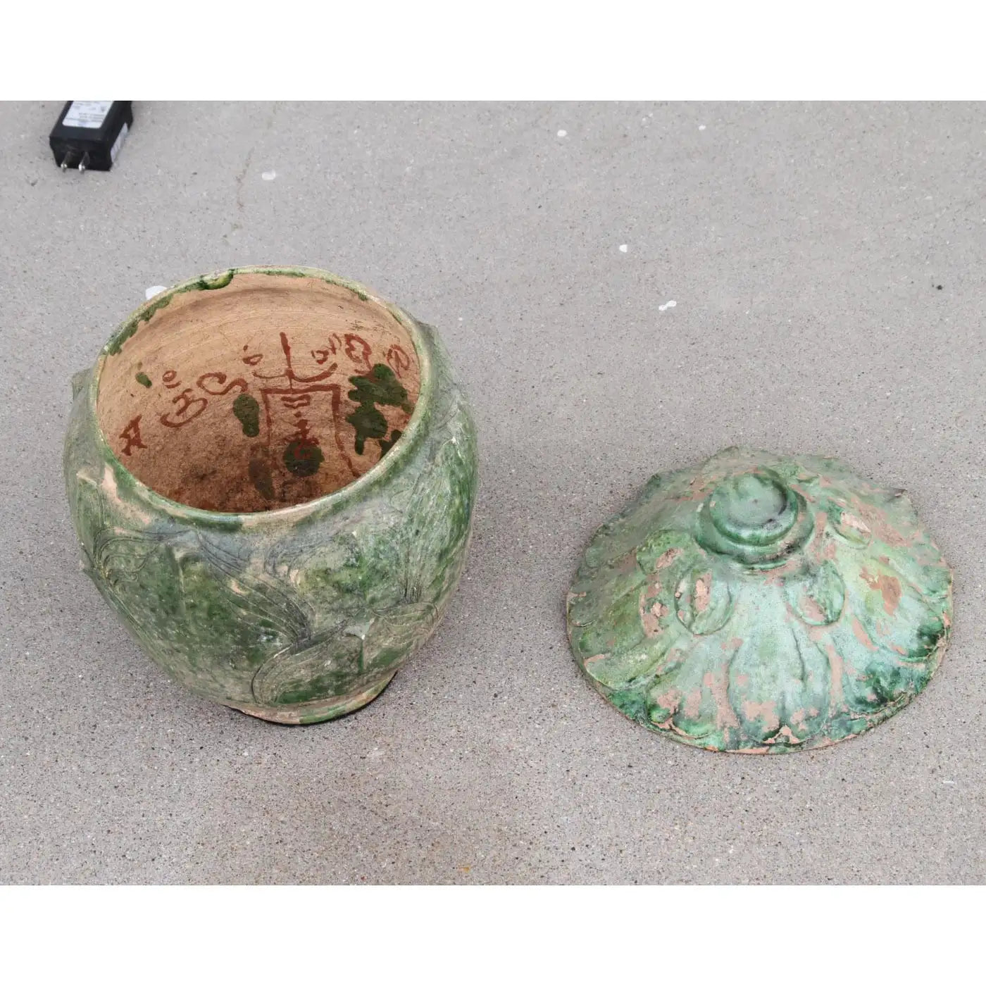 Celadon glazed antique Chinese lidded jar