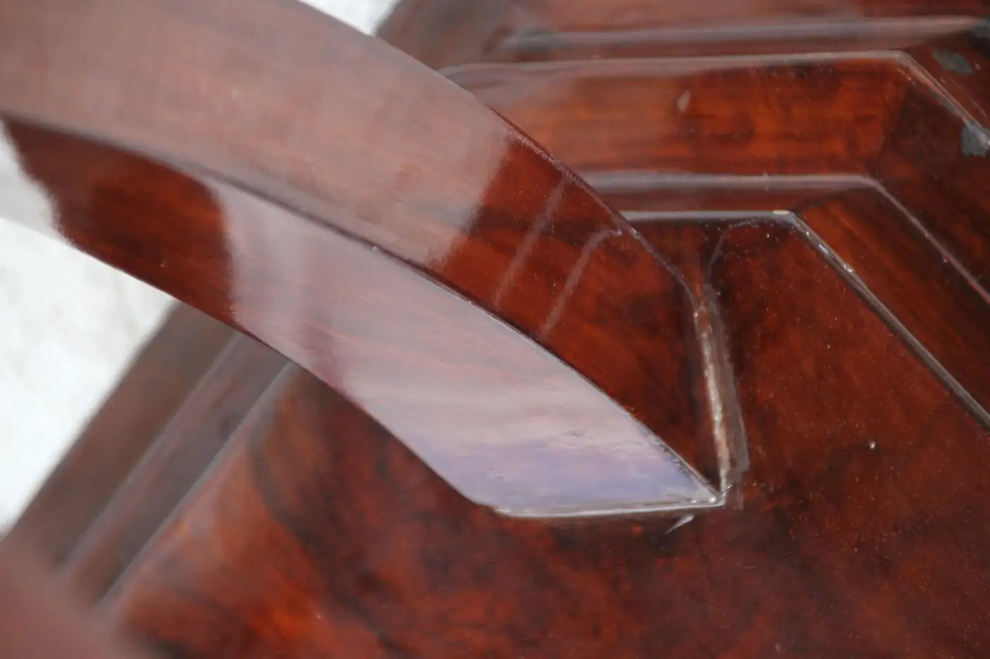 Rich wood art deco side tables with multi-tone inlay