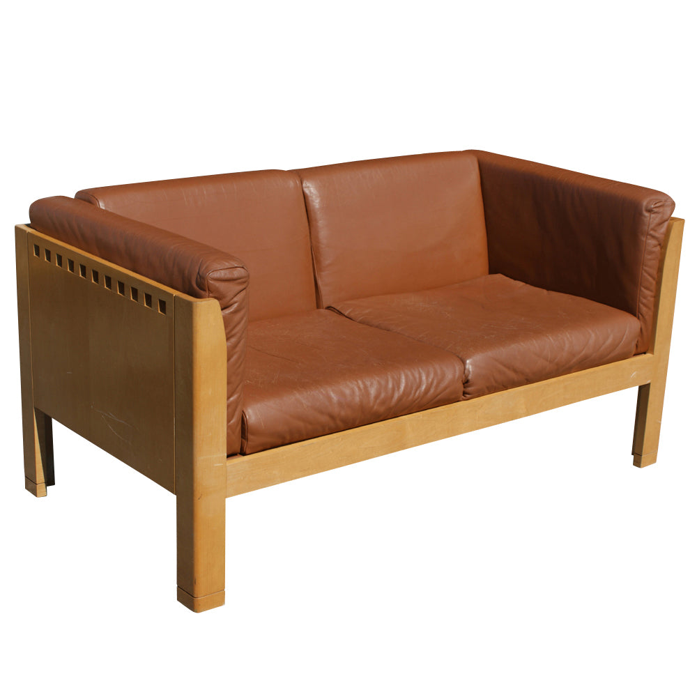 Contemporary arts crafts style leather settee Metro Retro Furniture