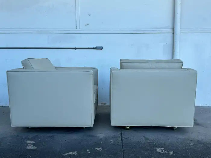 Modern vintage club chairs with square arm tuxedo design