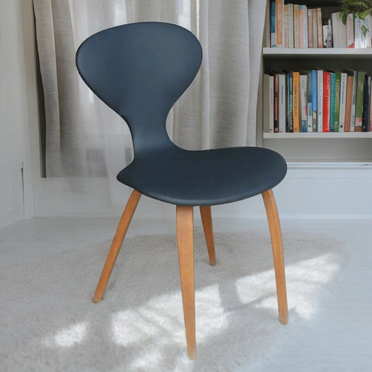 (2) Vintage Norman Cherner Plycraft Bent Wood Leather Chairs (MR9203)