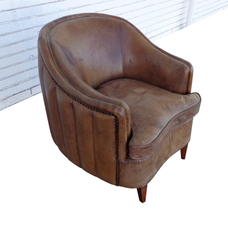 Mid century small leather reading chair