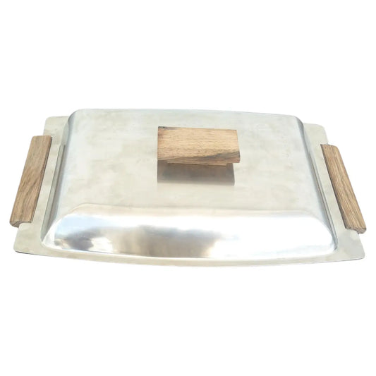 Cultura stainless steel and teak platter with fitted lid