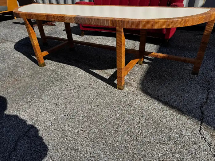 Mid century modern demilune table sculptural form