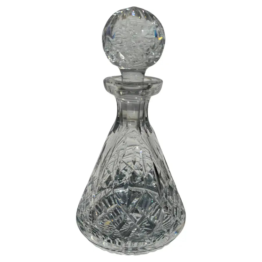 vintage crystal whiskey decanter with etched design