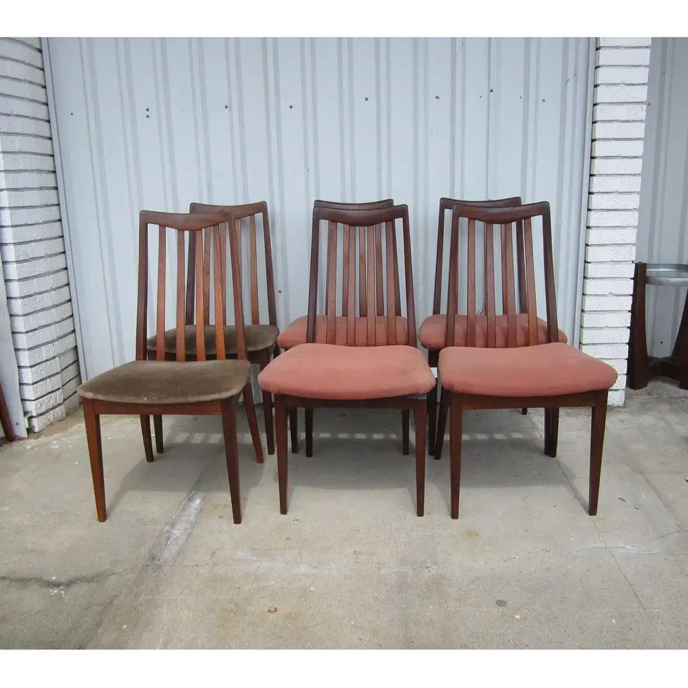Danish rosewood dining chairs slat back vintage modern design