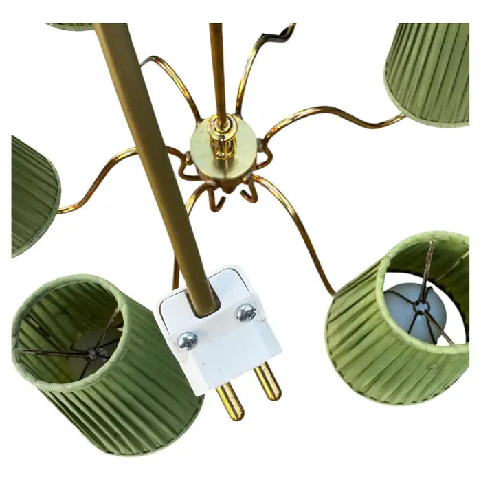 Danish modern wood and brass chandelier