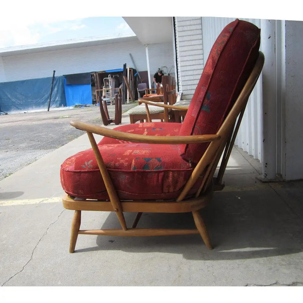 Spindle back settee with wooden arms retro