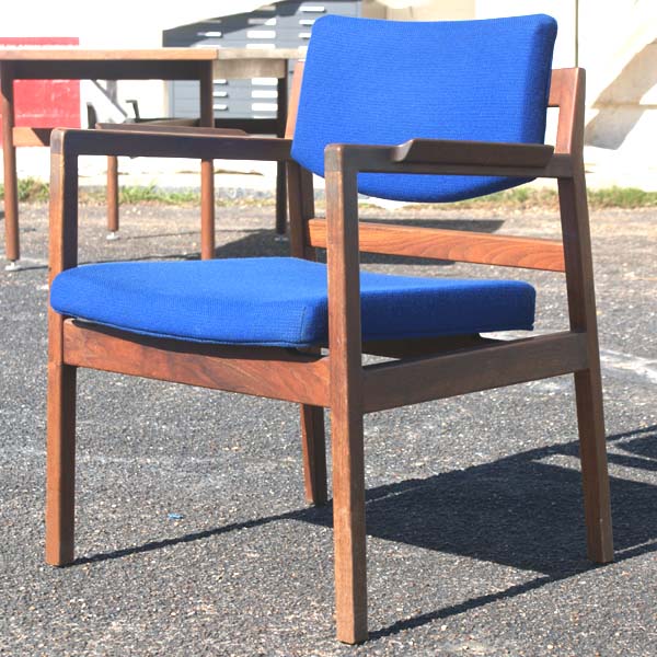 Danish walnut arm chair blue upholstery Jens Risom modern