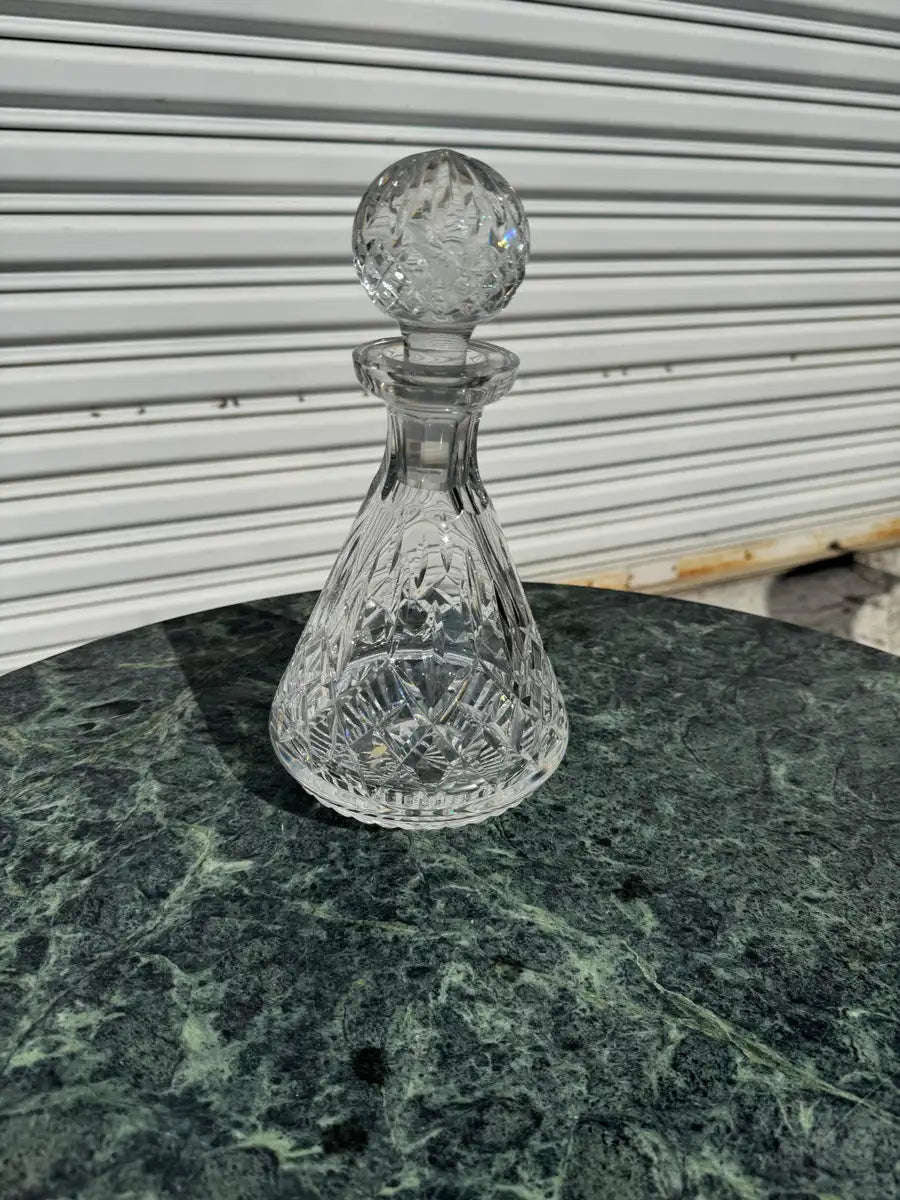 clear cut crystal bar decanter with geometric detailing