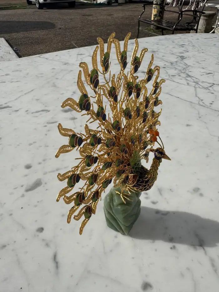 Ornate cloisonné peacock statue collectible décor