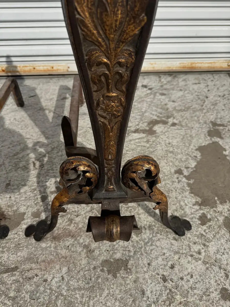 classic fireplace andirons with detailed metal craftsmanship