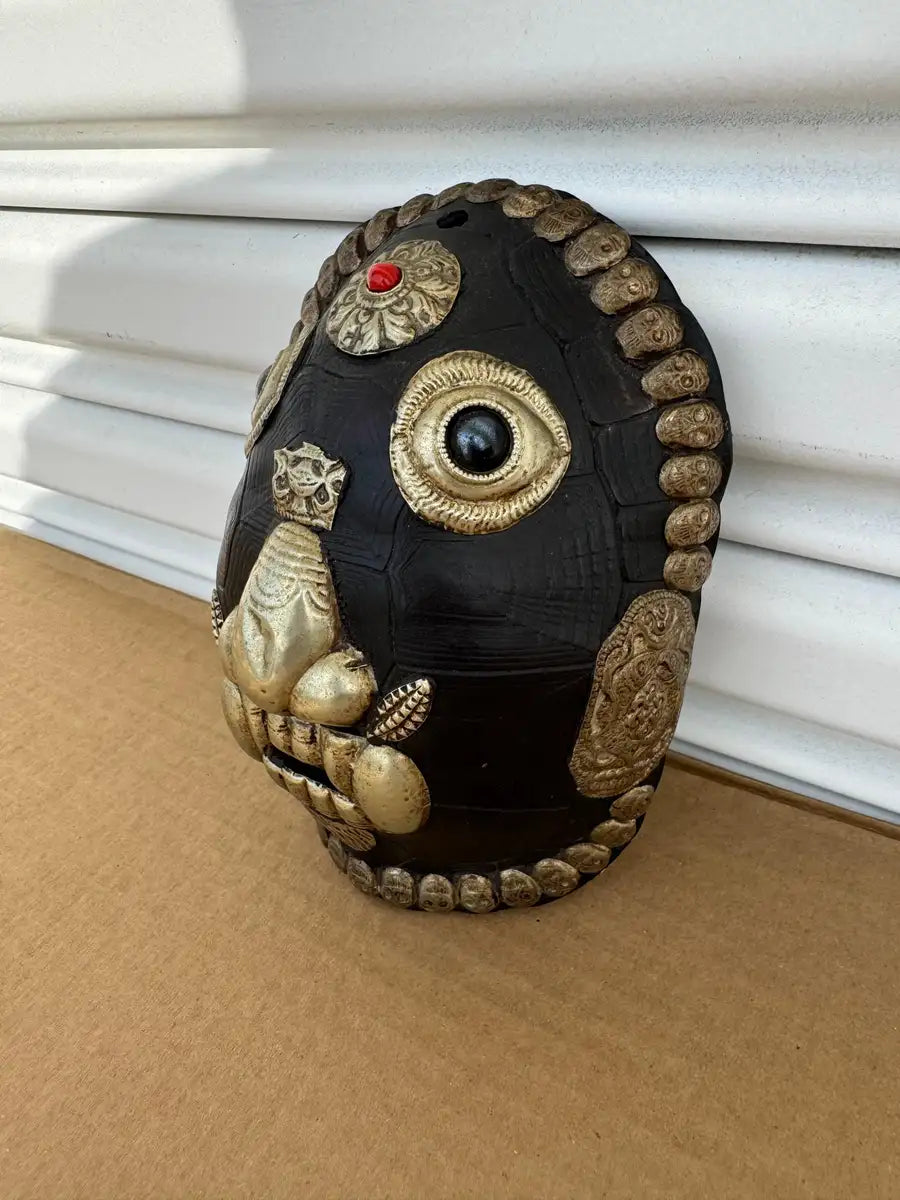 vintage style Tibetan wall mask with intricate carving