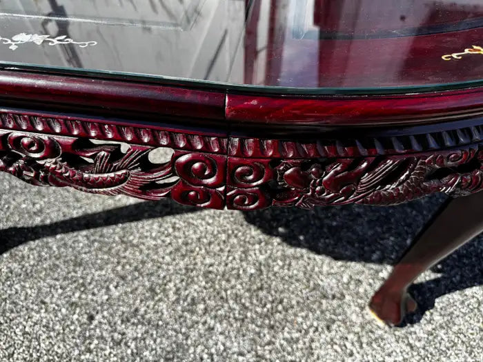 Handcrafted rosewood table carved legs and ornate design