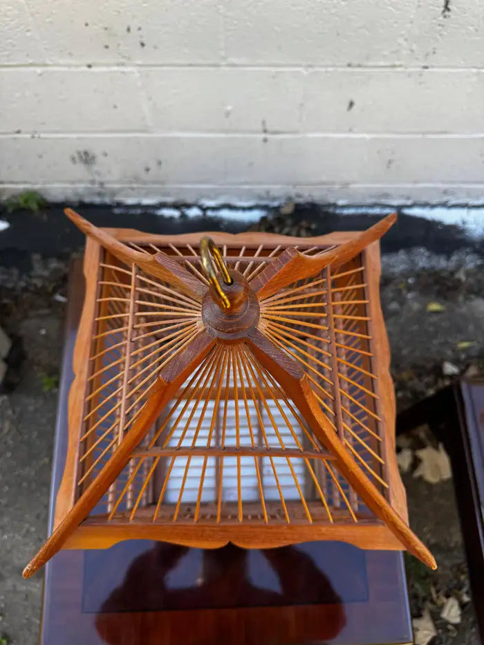 Hand carved wood birdcage