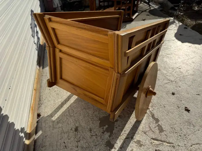 Wooden serving cart with decorative inlay patterns