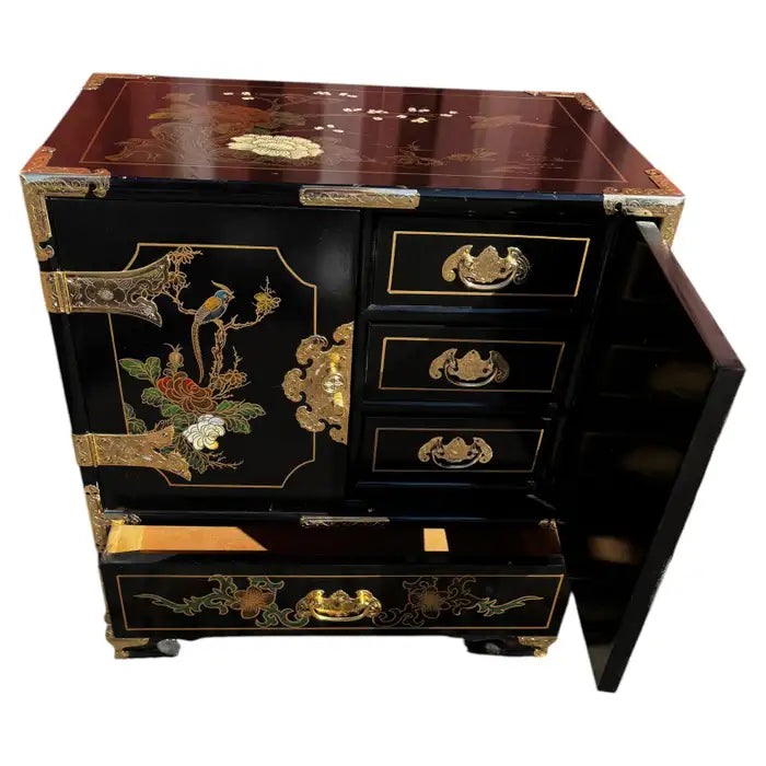 Vintage Chinoiserie lacquer furniture pair