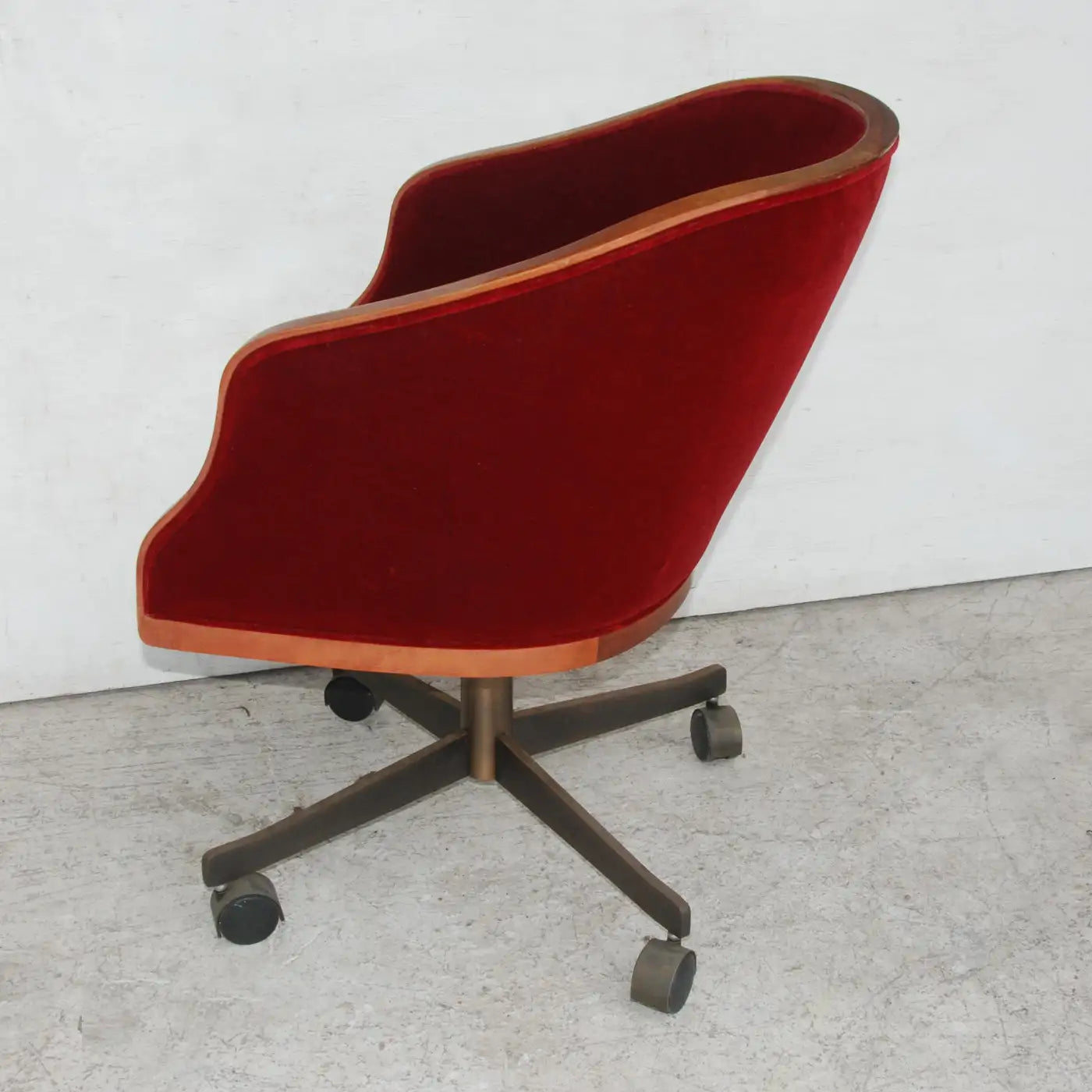 Retro office chair oak trim mohair upholstery by Ward Bennett