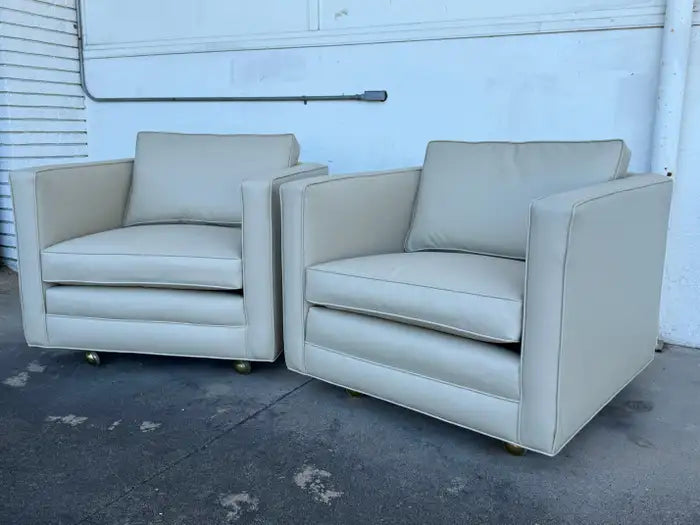 Designer mid century lounge chairs with tailored upholstery