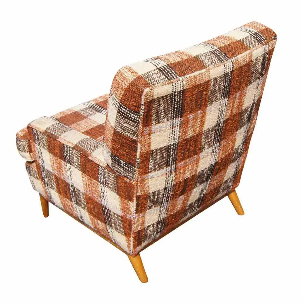 Button tufted plaid vintage lounge chair
