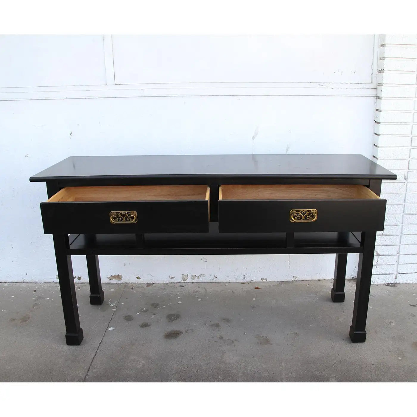 Designer ebonized console black lacquer finish